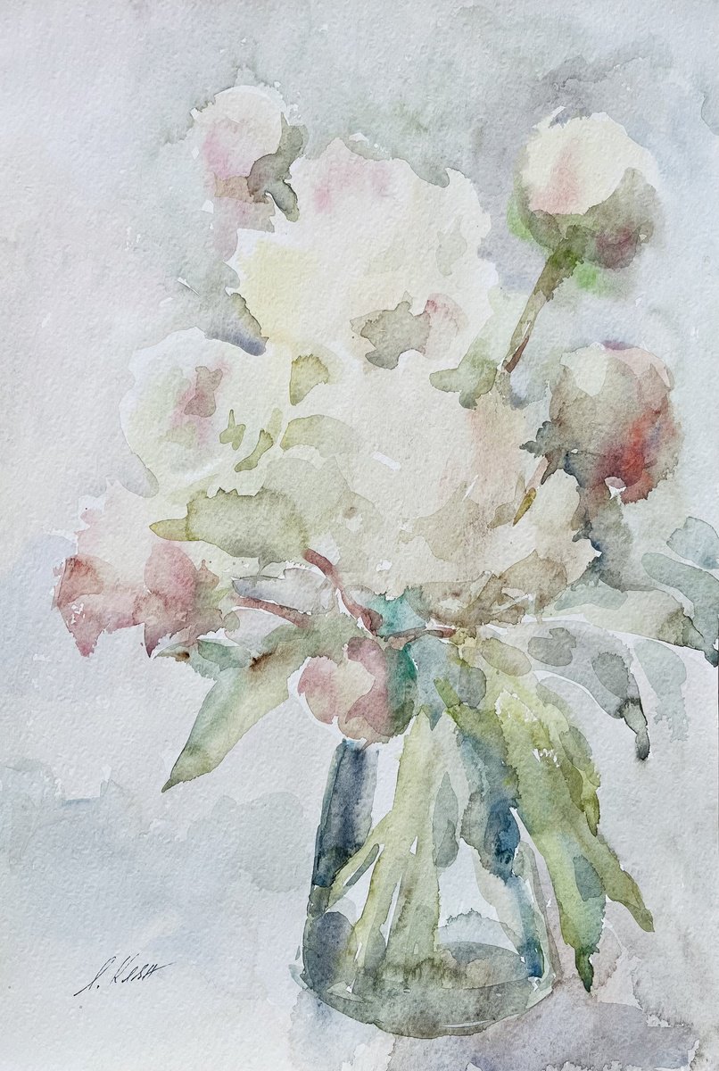 Impressionistic Botanical Watercolour By Elena Klyan, 12 X 18, Roses 31X46 Cm 2024, Original Artwork