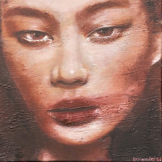 Hyun | Asian Female portrait contemporary oil painting on canvas woman face artwork Painting by RK H