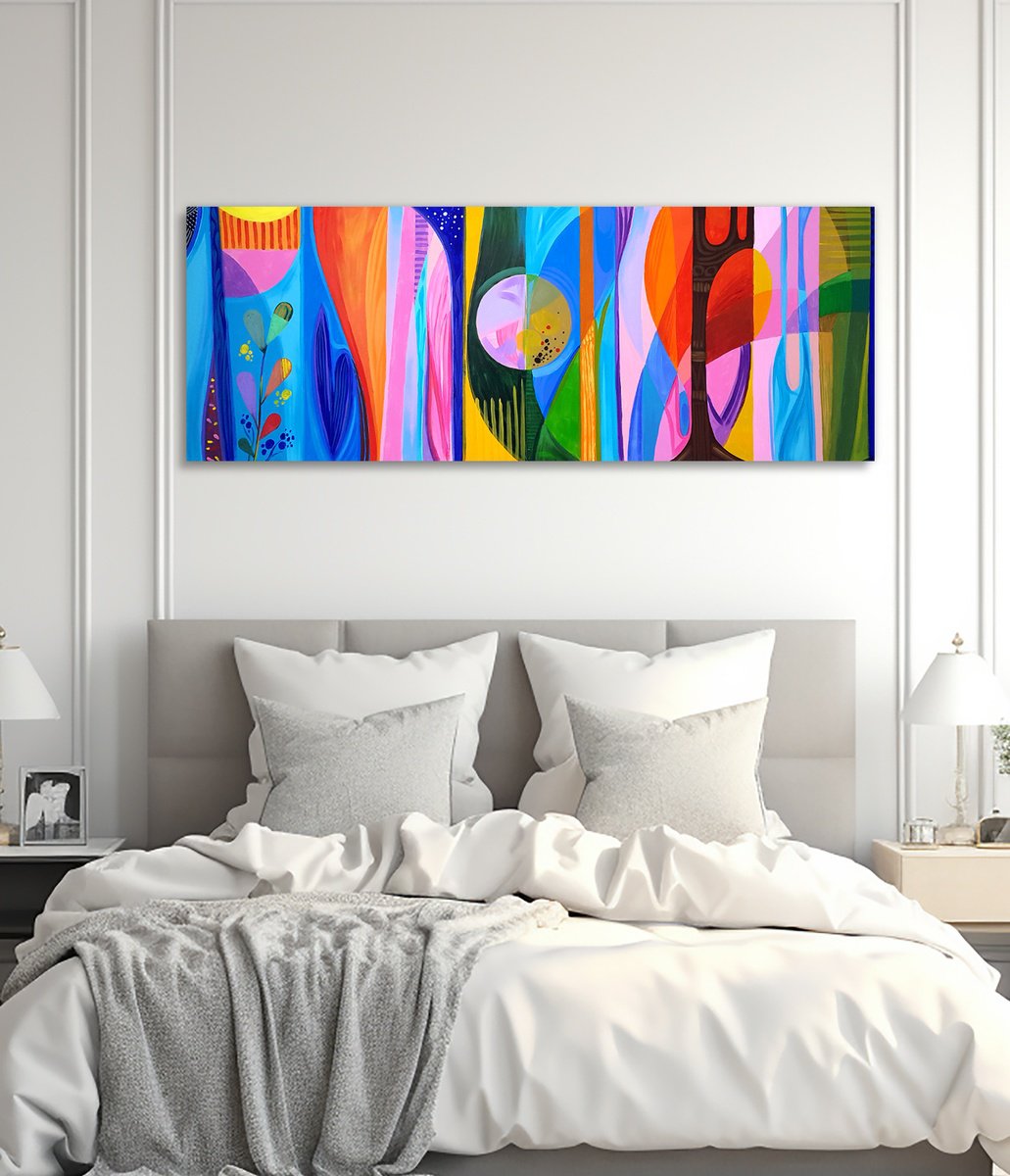 Abstract Landscape Acrylic Painting By Trayko Popov, 67 X 26", Calm And Inspiration, Original Artwork