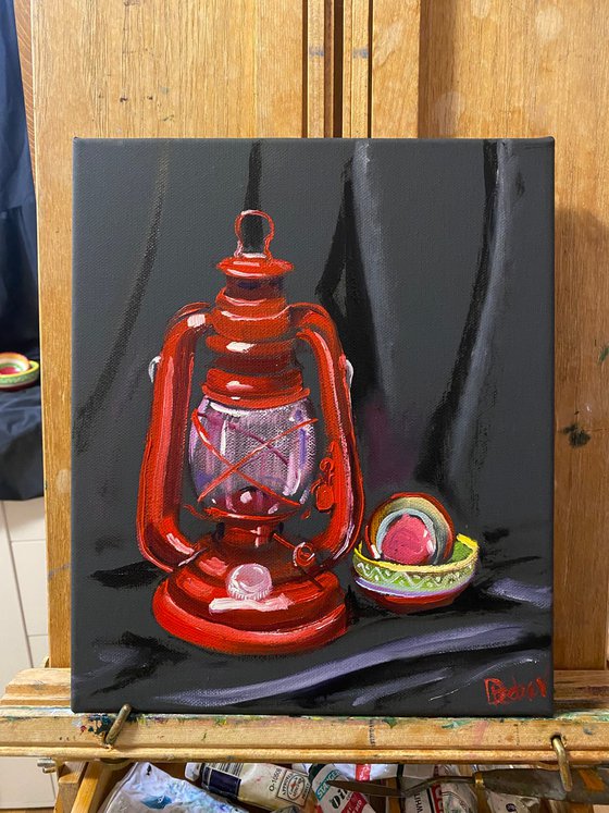 Old red lamp, still life