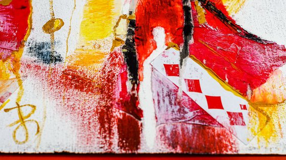 Yellow and Red Abstract Painting On Unframed A4 Paper