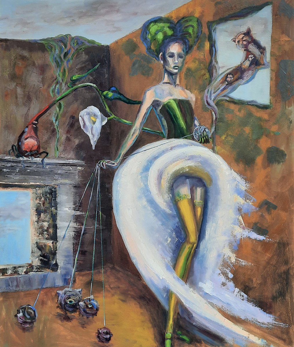 Birthday - surrealism, interior painting, oil painting. by Elena Bondareva
