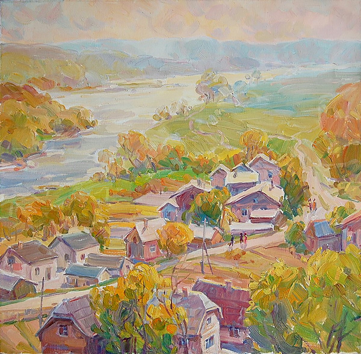 Impressionistic Landscape Oil Painting By Dmitry And Olga Artym, 20 X 20, Above The Dniester, Original Artwork