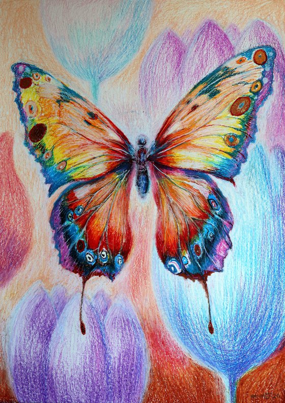 Vibrant Flight, Paper, Oil Pastel, 86x59 cm