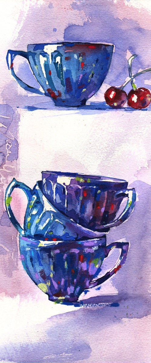 "Four pearl cups" brightly coloured sketch by Ksenia Selianko