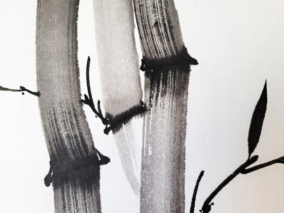 Three and one  - Bamboo series No. 2107 - Oriental Chinese Ink Painting