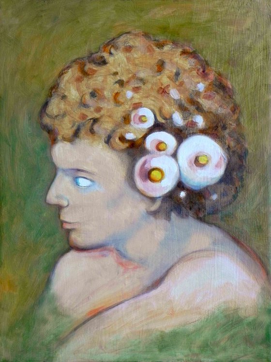 boy with flowers in the hair