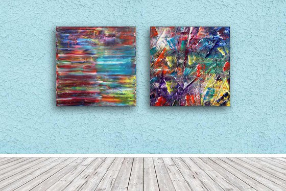 "Yin And Yang" - Original Extra Large PMS Abstract Diptych Oil Paintings On Canvas - 60" x 30"