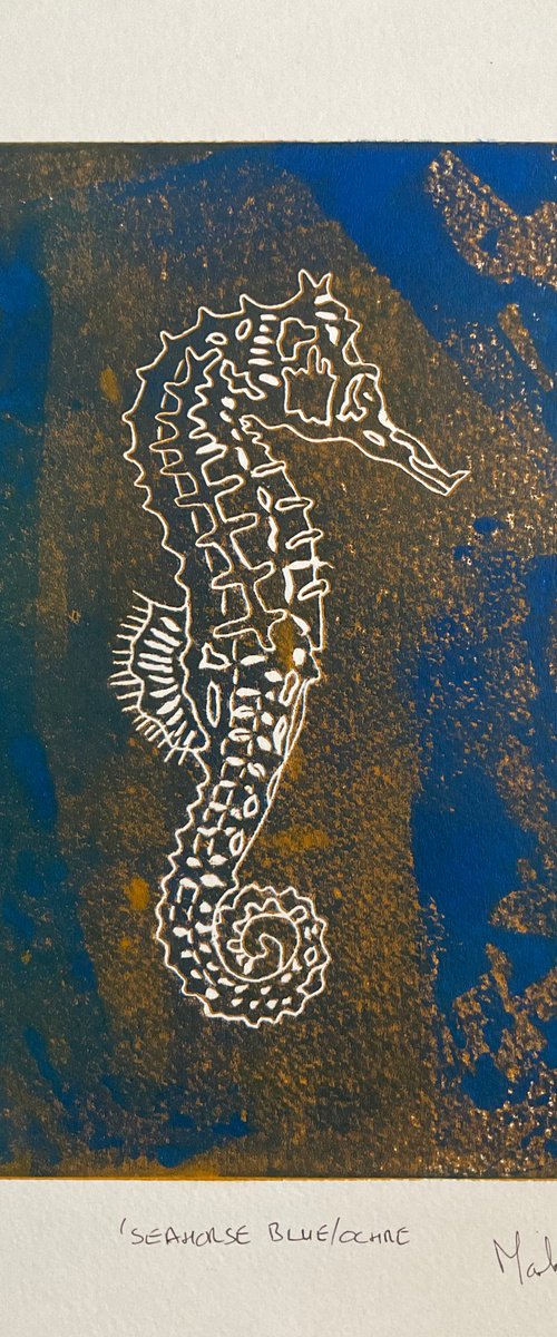 Seahorse, Blue/Ochre by Mark Thirlwell
