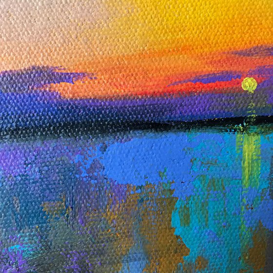 Sunset Small Abstract Landscape !! Summer Evening !! Small Painting !! Mini Painting !! Miniature Art !! Gift !! Office Decor !! Table Art !!