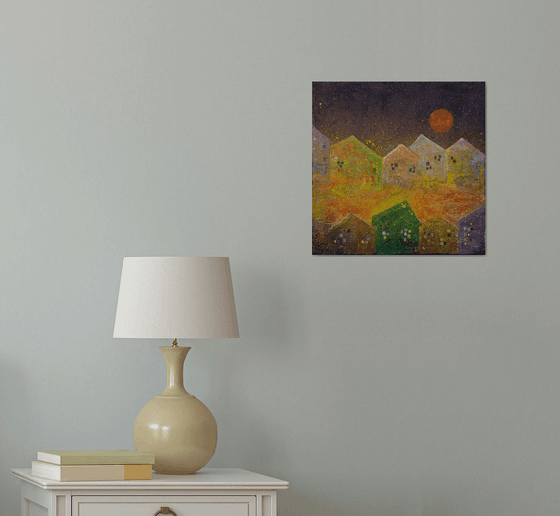 Orange Moon - Abstract cityscape