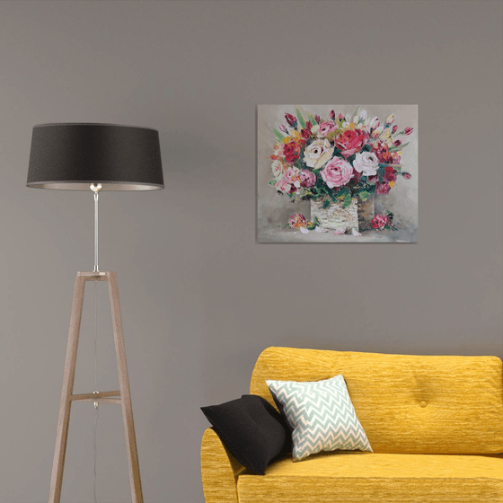 Bouquet (70x60cm, oil painting,  ready to hang)