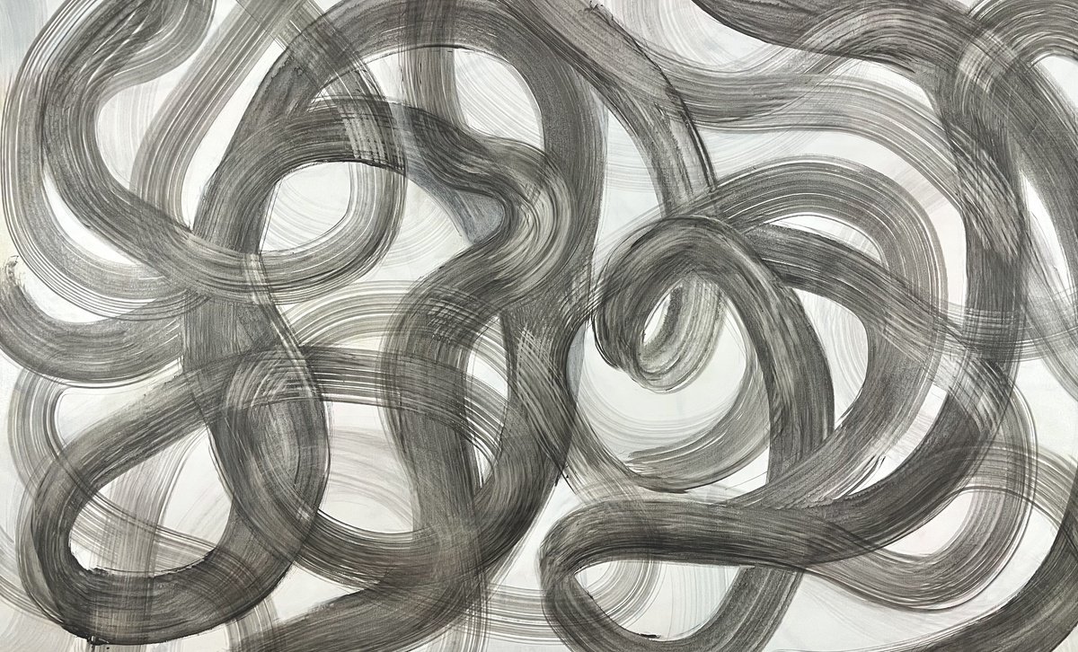 Organic Abstract Acrylic Painting By Michelle Louis, 87 X 54", What Goes Around | B&W, Original Artwork