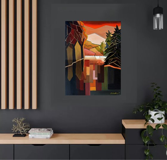 Abstract lake in a wood