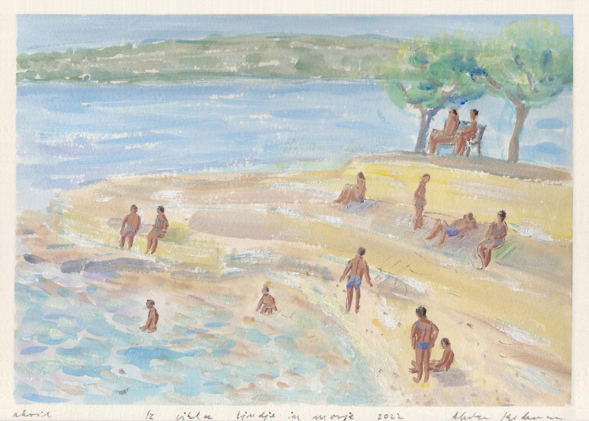 Expressive Portrait Drawing By Alenka Koderman, 12 X 9, From Cycle People And The Sea, Original Artwork