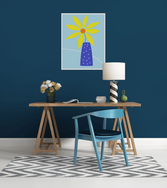 Bright yellow sun in a blue vase