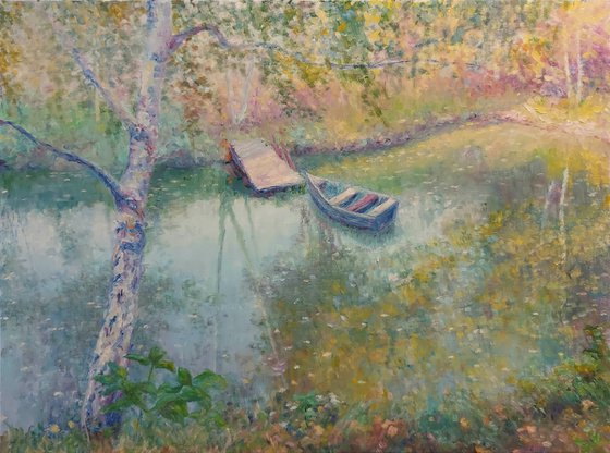 Pond with boat. October