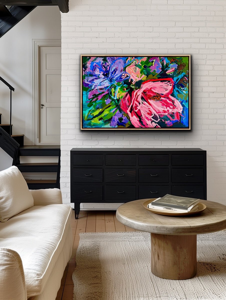 Expressive Botanical Painting By Julia Borg, 59 X 39", "Pov", Original Artwork