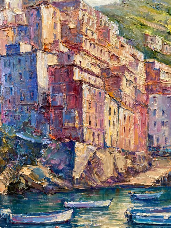 "Riomaggiore"100x75 original large Italian Landscape painting  by Artem Grunyka