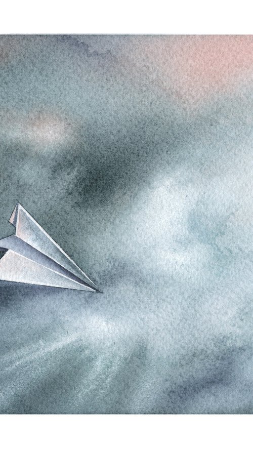 Promises  V - Origami Paper Plane Watercolor by ieva Janu