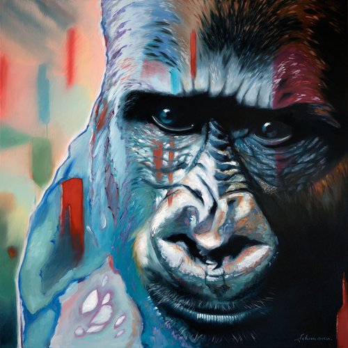 "Quo vadis?" No. 1, Gorilla, oil on canvas by Uwe Fehrmann