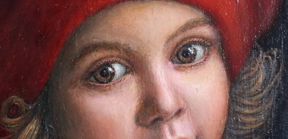 child portrait "Little Red Riding Hood", realistic painting, portrait on canvas