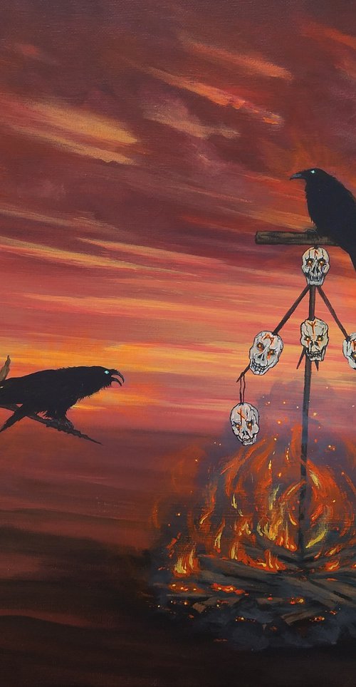 Revenge. Odin's ravens. Original acrylic painting by Zoe Adams. by Zoe Adams