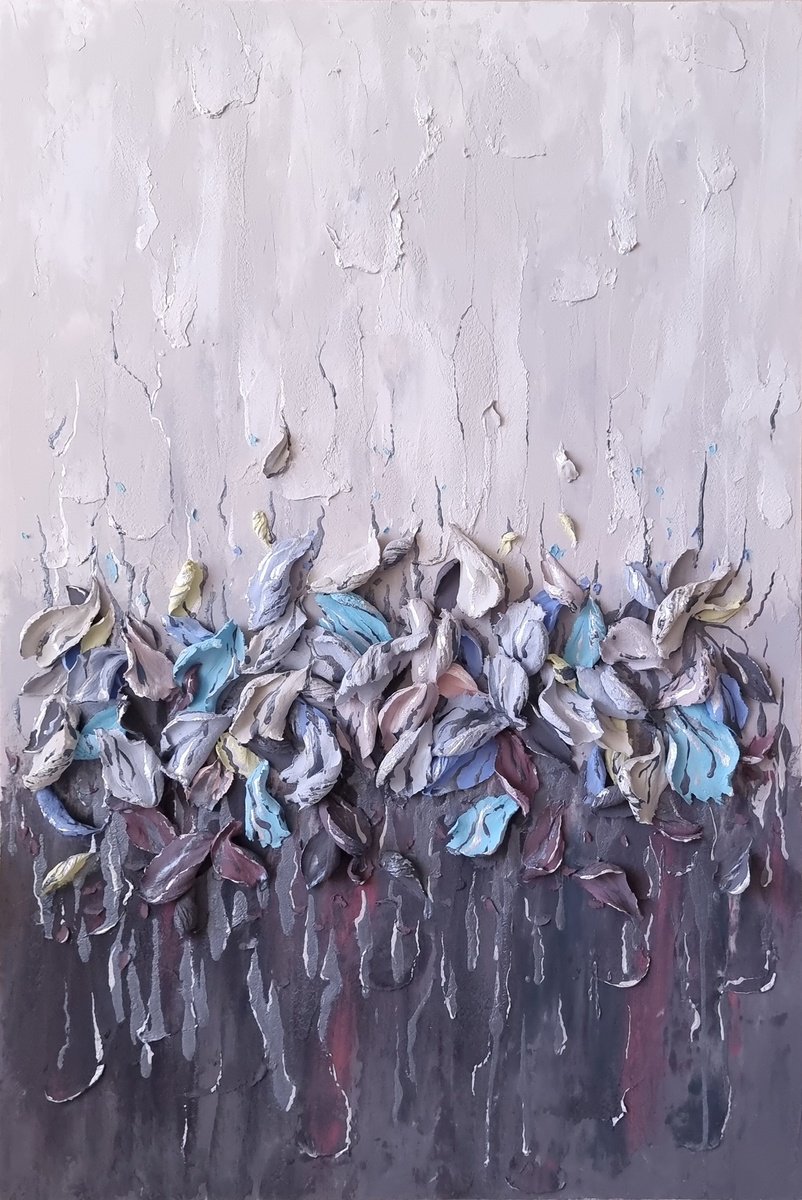 Organic Abstract Painting By Irina Stepanova, 16 X 24, Petals-Abstract Relief Panel, Original Artwork