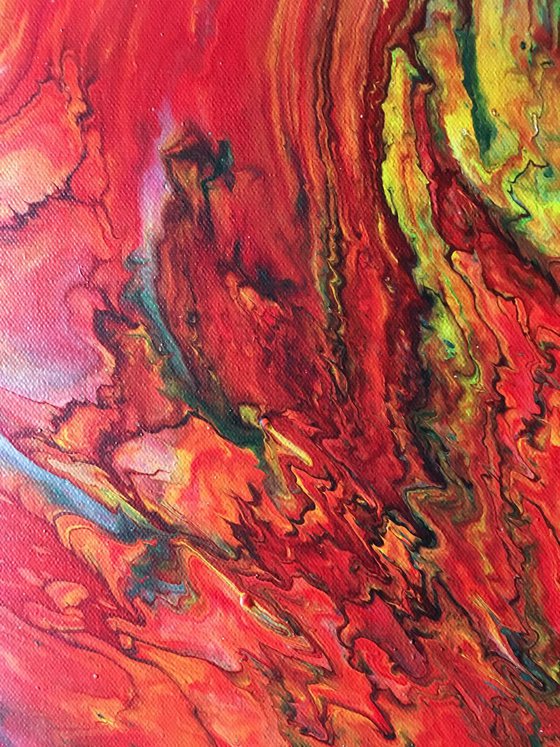 "Up In Flames" - FREE WORLDWIDE SHIPPING - Original Abstract PMS Fluid Acrylic Painting - 24 x 24 inches