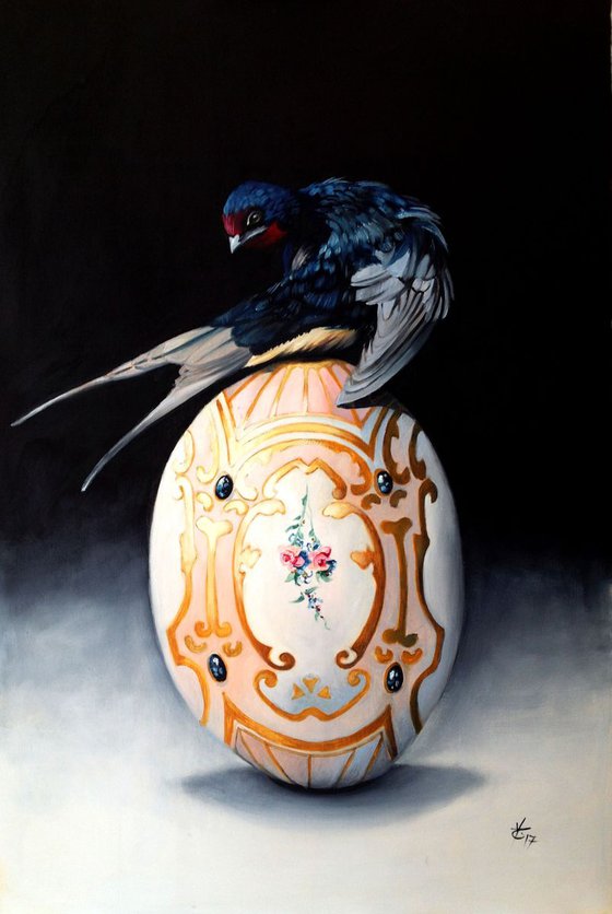 The swallow- original oil on wood - 60 x 40 cm (24' x 16')