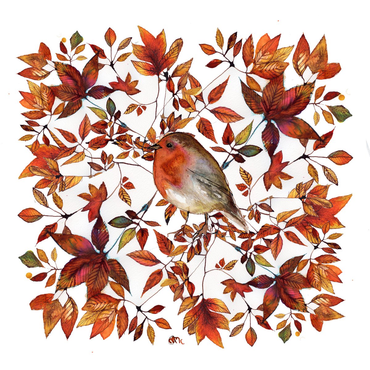 Leaves and Robin by Nancy M Chara