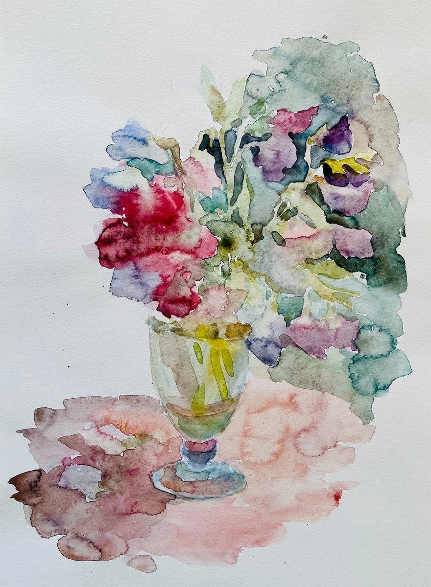 Impressionistic Still Life Drawing By Elena Klyan, 11 X 16, Sweet Pea. Original, Original Artwork