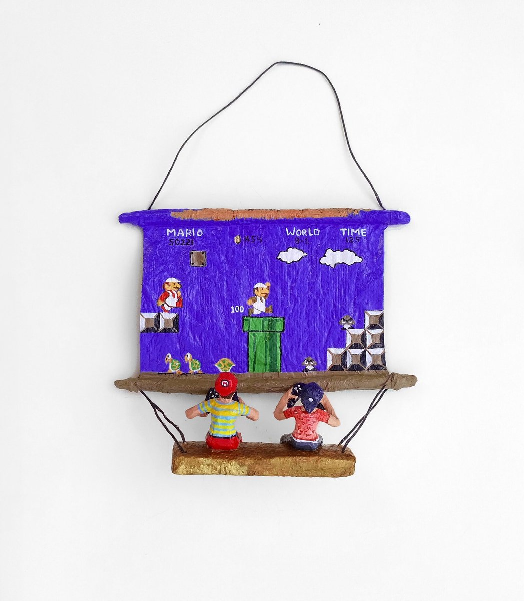 Surrealistic Abstract Sculpture By Shweta Mahajan, 6 X 9", Super Mario Brothers, Original Artwork