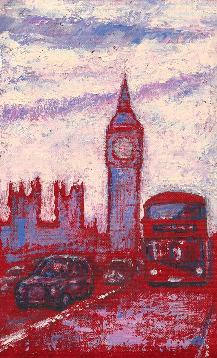 Impressionistic Cityscapes Acrylic Painting By Denys Kuvaiev, 7 X 11, London Red 2, Original Artwork