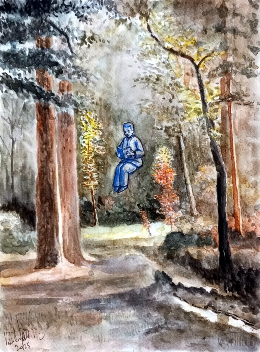 Illustrative Portrait Drawing By Paolo Beneforti, 7 X 9", Floating Reader, Original Artwork