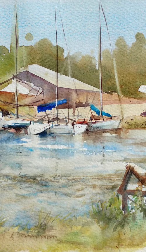 "River sailboats" by Merite Watercolour