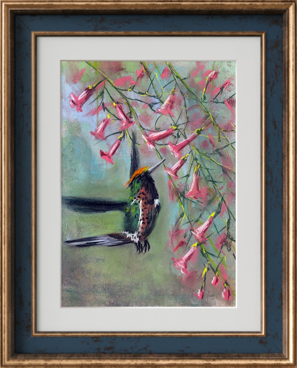 Expressive Pastel Drawing , Hummingbirds In Flight By Yuliia Sharapova, 16 X 20, Artwork For Sale On Artfinder