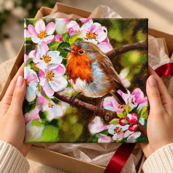 Robin with Apple Blossoms