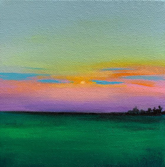 Sundown ! Small Sunset Painting!!  Ready to hang