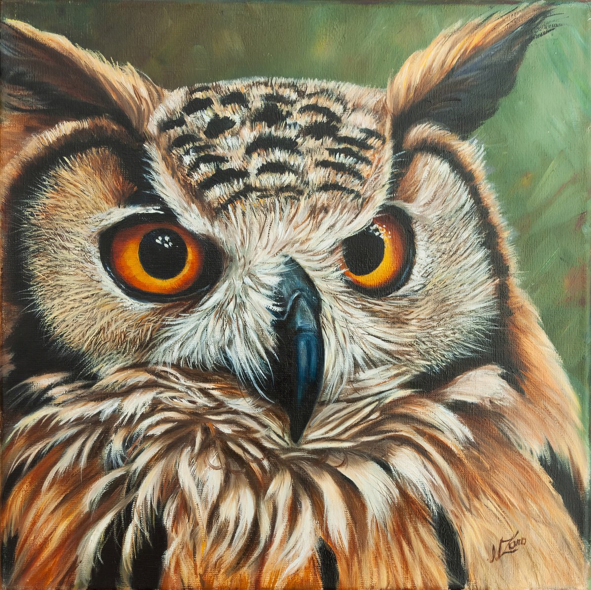 Photorealistic Animal Oil Painting By Norma Beatriz Zaro, 12 X 12", Owl 8, Original Artwork