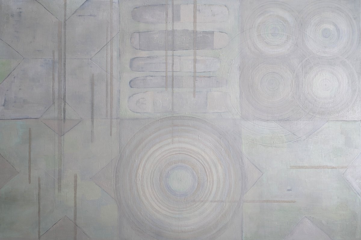 Geometric Abstract Oil Painting By Anna Jannack, 36 X 24, Primordial State V, Original Artwork