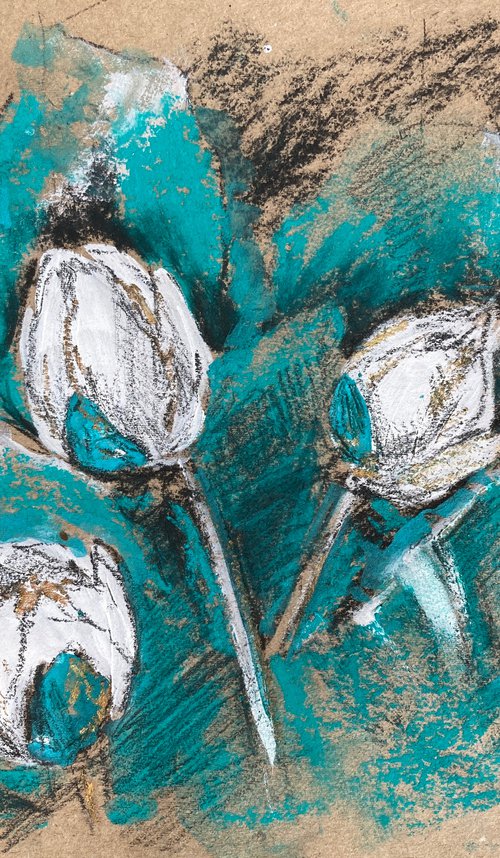 Water lilies in teal 5 by Valeria Golovenkina