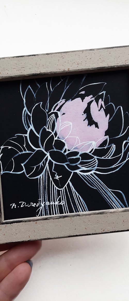 Black Line art flower Protea by Nataly Derevyanko