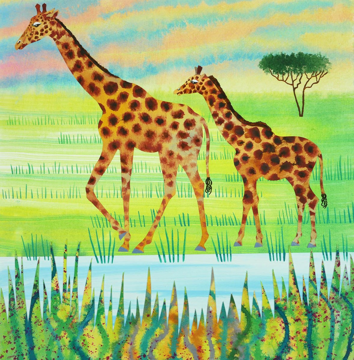 Animal Painting By Rebecca Vincent, 11 X 11", Head In The Clouds, Original Artwork