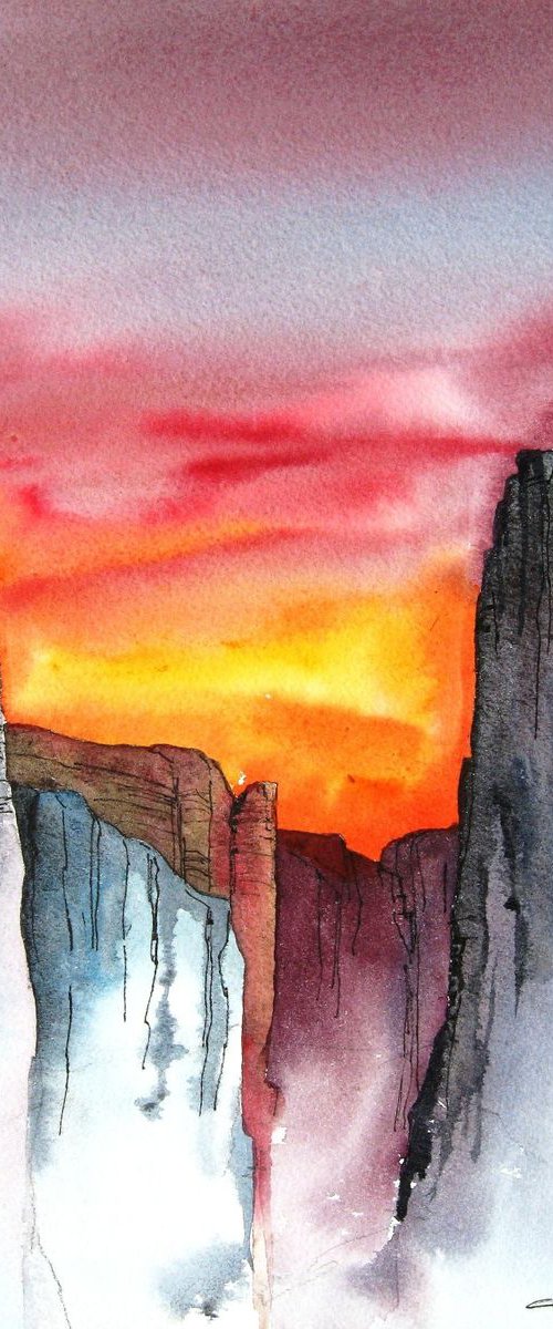 Canyon Sunset - Original Watercolor Painting by CHARLES ASH