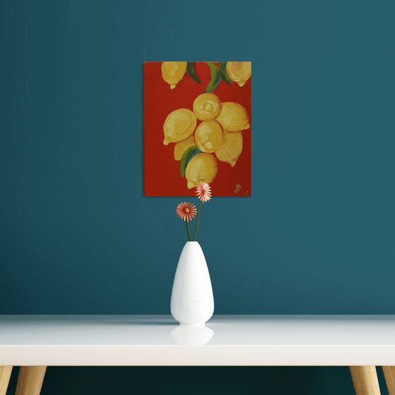 Golden Lemons on Red