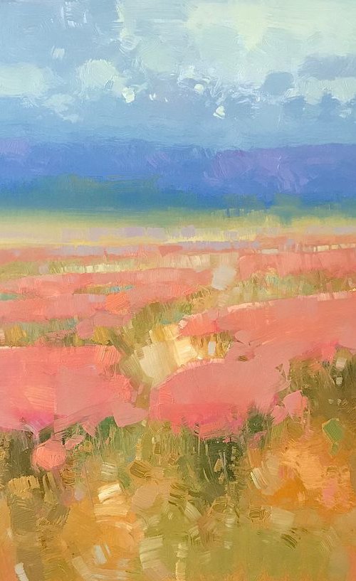 Field of Flowers, Landscape Original oil painting, One of a kind Signed by Vahe Yeremyan