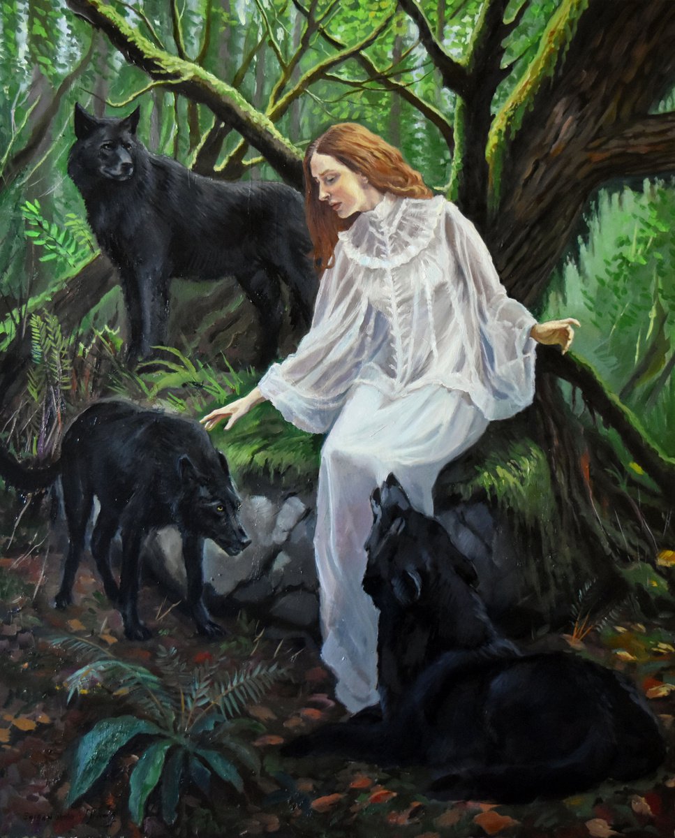The forest Fairy and her black wolves by Serghei Ghetiu