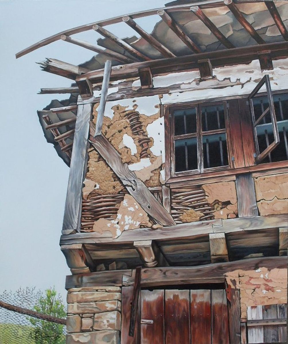 Photorealistic Cityscapes Oil Painting By Alexander Titorenkov, 20 X 24, Old Country House, Original Artwork