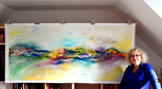 Fairy hills XXL 204X92 cm  unstretched painting, palette knife FREE SHIPPING